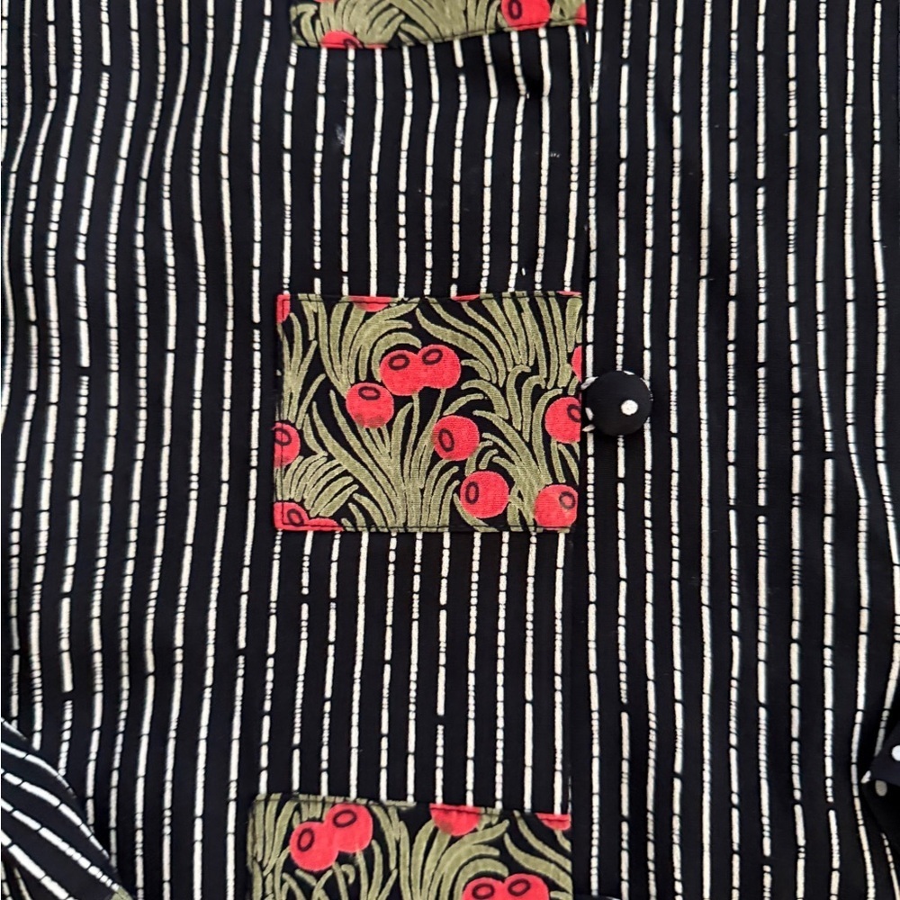 Marla Duran XL Black Rayon Art Polka Dot Collar | Floral Patch Detail | USA - Picture 13 of 16